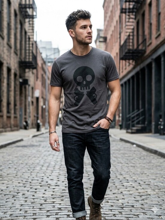 sho gun Other - Sho Gun Dark Gray Skull & Crossed Pistols Graphic Tee, Size Medium
